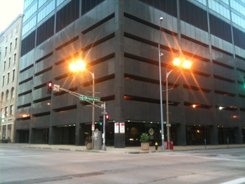 ABOVE: prison-like office building