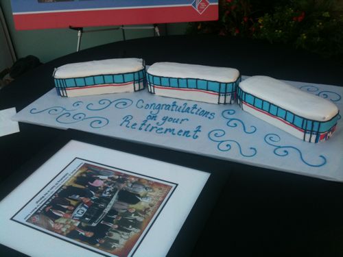 ABOVE: Cake at Tom Shrout's retirement party was made to look like a MetroLink train