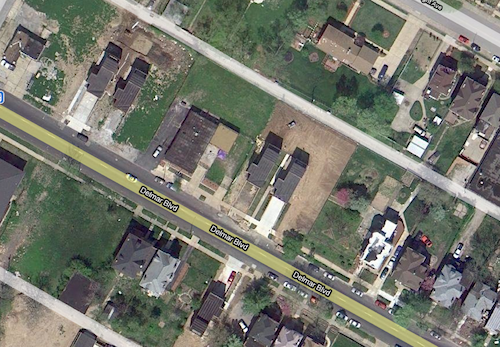 ABOVE: Aerial of property (upper left) showing alley