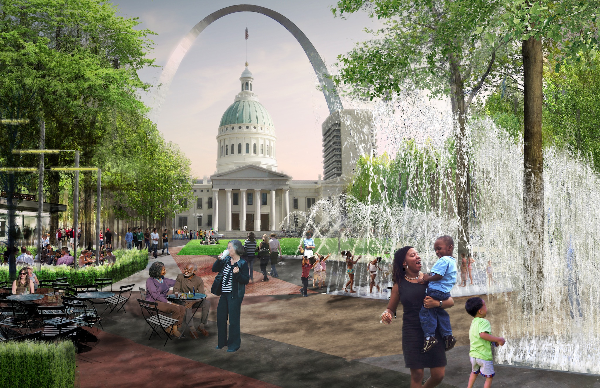 Summer view of Kiener Plaza, concept approved by the Gateway Mall Advisory Board in January 2011 