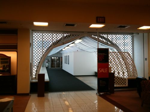 Looking from the former department store into the bridge over Olive St connecting to the garage 