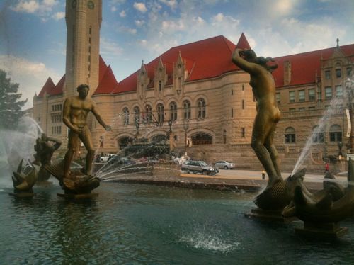 Carl Milles' 'Meeting of the Waters' is the focal point of Aloe Plaza
