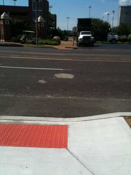 ABOVE: Looking south at a planned, but unmarked, crosswalk