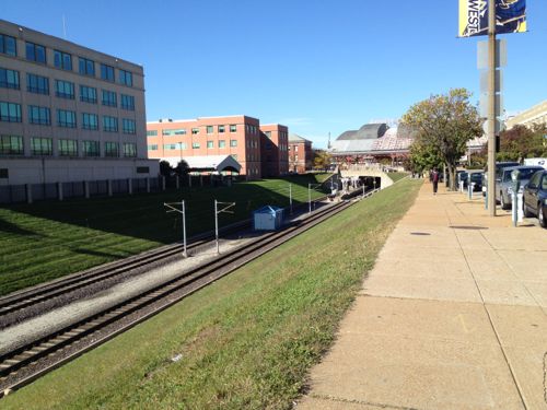 ABOVE: Looking west toward the Union Station MetroLink Station from 16th & Clark