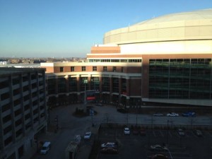 Edward Jones Dome as seen from The Laurel Apartments