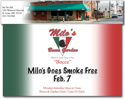 Milo's on The Hill claimed an exemption for ja little over a month, but went smoke-free on February 7, 2011. 