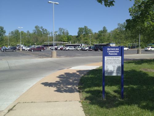 ABOVE: Parking is placed between the entry off St. Charles Rock Rd. and the station itself, pedestrians must either go out of their way to stay on the sidewalk or schlep through the parking lot 