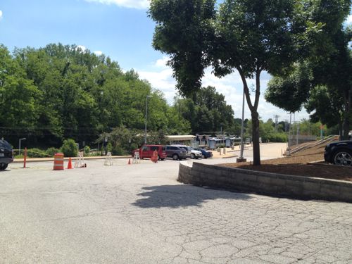 Once visible the most direct path is through an unfriendly park-n-ride lot