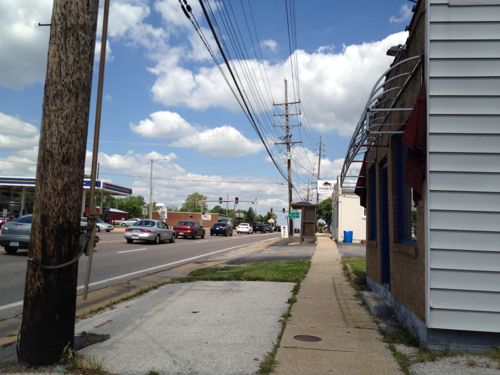 Looking West toward Hanley Rd, 8519 Natural Bridge was razed between Aug 2012 and September 2014