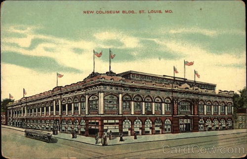 Postcard for the "New Coliseum" on the SW corner of Jefferson &amp; Market. It was replaced by the Jefferson National Bank. Click image for 2012 post
