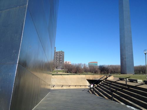 ABOVE: Slope down to the north below grade museum entrance.