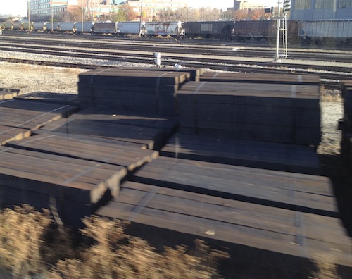 ABOVE: Pallets of new railroad ties ready to be installed.