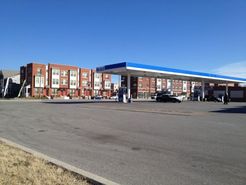 ABOVE: The urban Arlington Grove Apts as seen from the auto-centric gas station across the street 