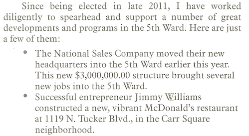 ABOVE: From a 5th ward "Good Neighbor Guide" mailed a taxpayer expense, not from Hubbard's campaign