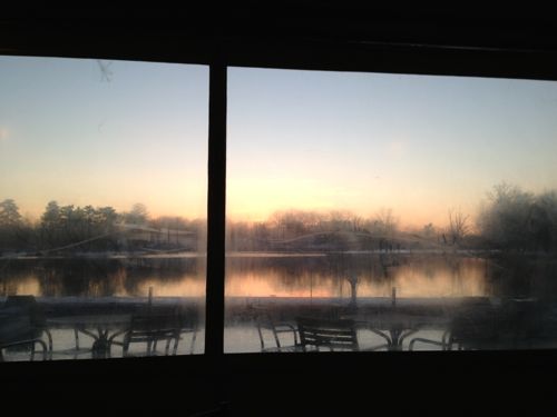 ABOVE: Sunset last week as seen from the Boathouse's enclosed patio