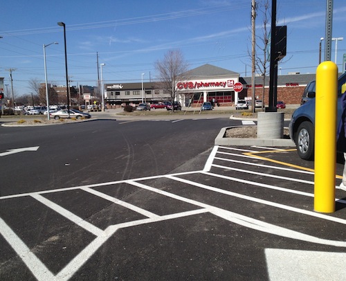 Back in March the New County Market near downtown Springfield didn't have a route for pedestrians to/from the public sidewalk.