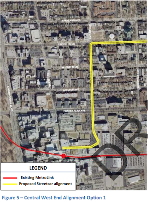 Option 1 includes double track on Taylor south to the CWE MetroLink