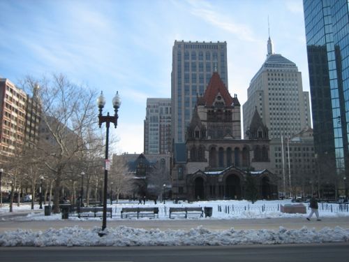 Looking east at Copley Square and Trinity Church 