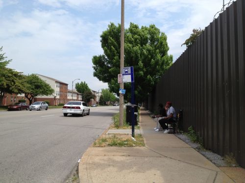 The 14th & O'Fallon St bus stop is always busy, but that hasn't spurred development to date.