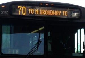 The bus route number is shown on the front left followed by the the final destination. 