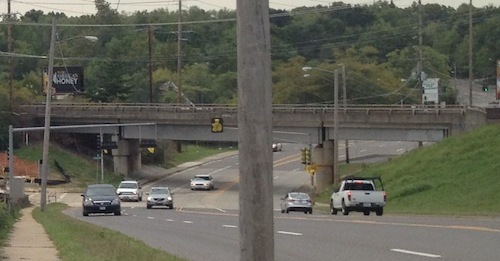 South Hanley ducks under railroad tracks.  