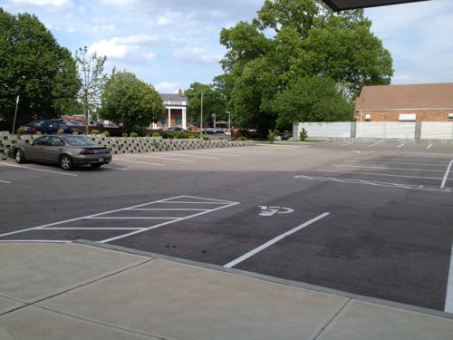 View from entry across parking lot to automobile drive off Bancroft Ave. 