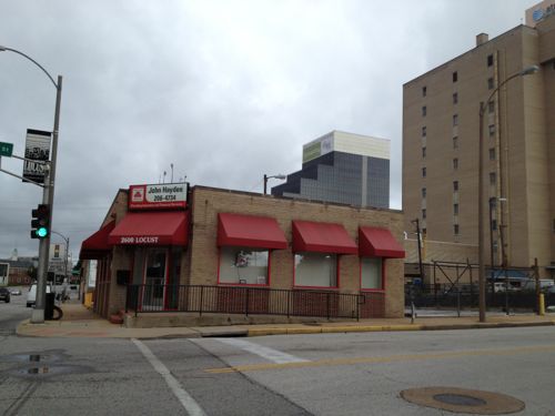 The small insurance office at Locust & Jefferson was built in 1956. 