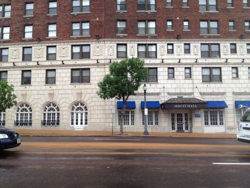 The Lindell facade of Jesuit Hall also has opportunities for activity. 