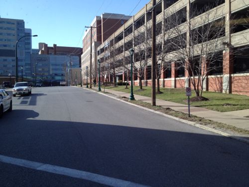 This street would be the initial west end point, nearly zero development potential unless you're willing to raze a garage built in 1994