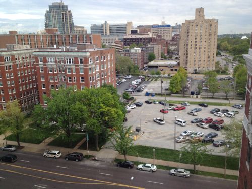 The parking lots on the east side of Kingshighway should also be considered for development  