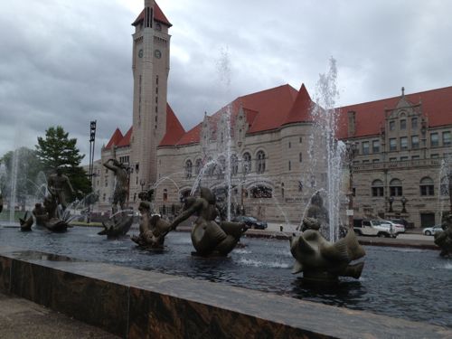 The beauty of Carl Milles' work with Union Station in the background