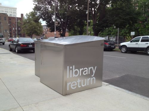 East side of the after hours book return at the Central Library
