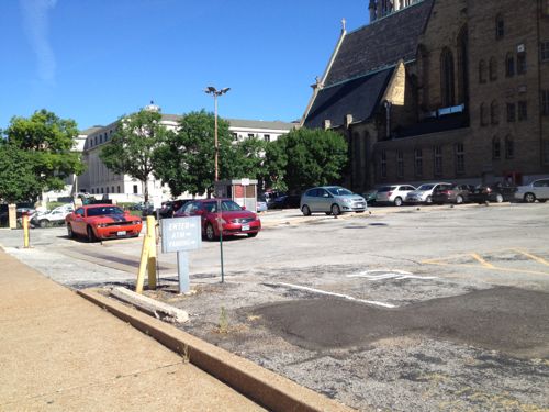 The north side of Olive between Tucker (12th) and 13th is a disaster area, perfect for infill development. This is three different parking lots with three different owners, one is Christ Church Cathedral.  