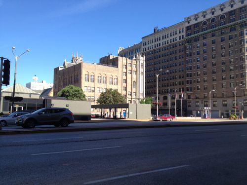 Looking back west across Tucker. Infilling the bank site with a building about the height of the Jefferson Arms would be ideal. 