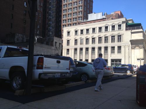 The surface parking lot on the SW corner of 7th & Locust is the only hole in that city block, it should be filled. 