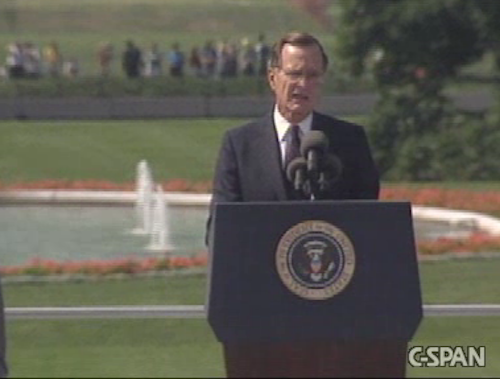 President Bush was 66 on the day he stood on the south lawn of the White House and talked about the bill, click image to watch on C-SPAN (under 4 min)