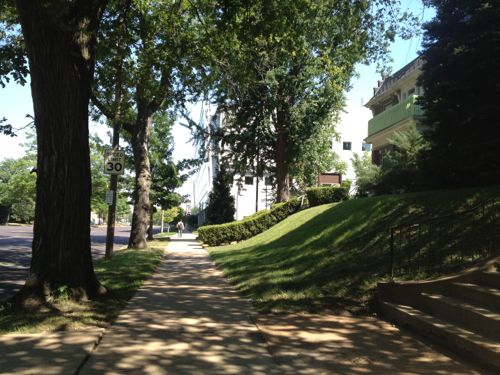 This is a very pleasant place  to be a pedestrian even with many cars passing by