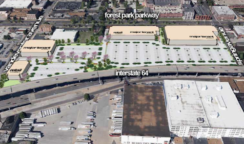 Pace wants to have the backs of big boxes facing Forest Park Ave & Vandeventer Ave