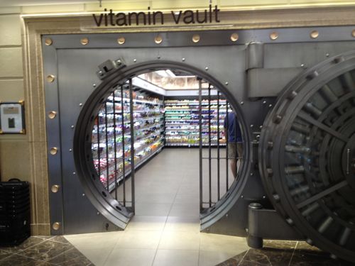 ...vitamins! Walgreens cleverly reused the old vault for additional retail space