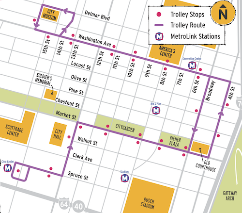 Started on July 1, 2010, the trolley route hasn't changed except the addition of one stop on Spruce at 14th.