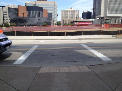 Looking across Clark at the first crosswalk