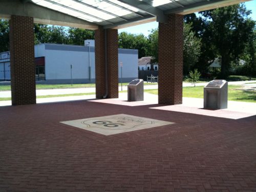 Inside kiosks offer information on Meadow Gold Dairy, Route 66, the relocation & restoration process, and Tulsa's connection to the famous route