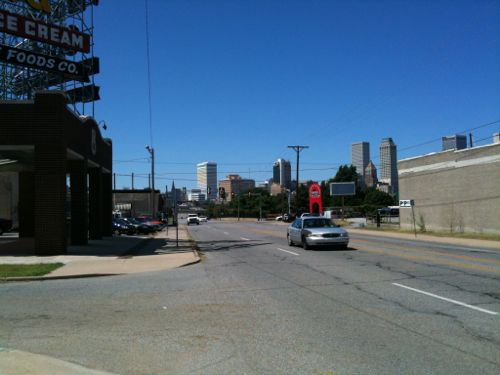 Downtown Tulsa a couple of miles to the west on East 11th Street