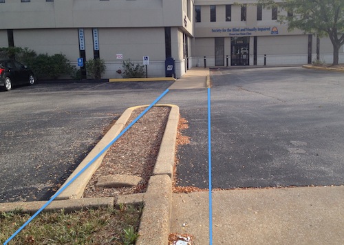 Blue lines mark the ideal path an ADA access route would take