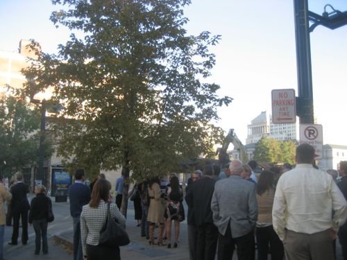 On October 10, 2007 a big deal was made about razing  the old buildings. Click image for video of the first wall coming down.