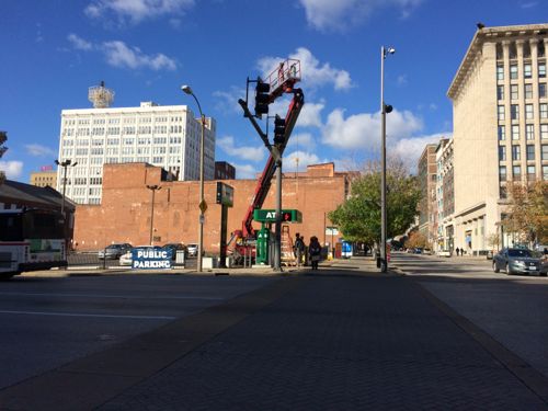 Yesterday a sign company was adding another sign.