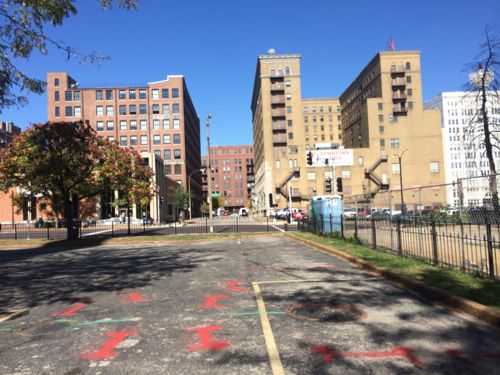 Same view but further south on the former 16th, now church parking.  