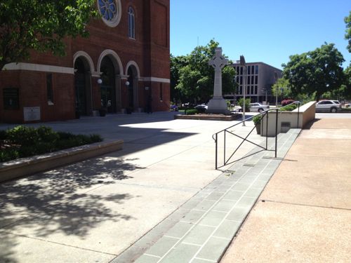 From here there's no wheelchair access to the plaza in front of St. John