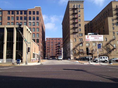 Looking north at 16th from the south side of Olive