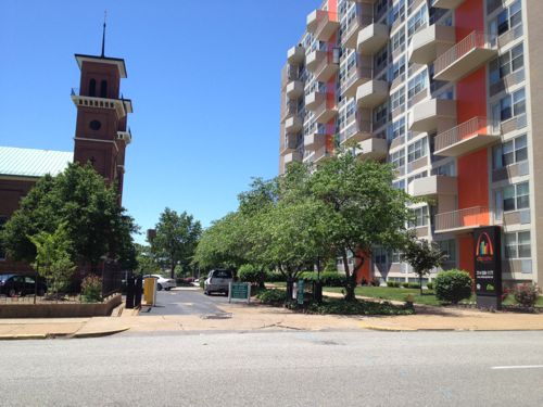 When you reach Pine there is no curb ramp to cross, besides you face the private auto  driveway for St. John's